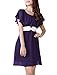 Allegra K Women Scoop Neck Ruffled Short Sleeve Chiffon Dress w Belt,Dark Purple, Large
