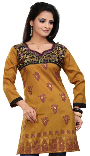 Long India Tunic Top Womens Kurti Printed Embroidered Blouse Indian Clothing