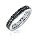 Sterling Silver Ring Black Cubic Zirconia CZ 2-Row Eternity Band Ring