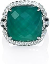 Diamond, White Topaz and Green Agate 18k White Gold Ring