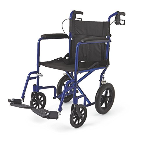 Medline MDS808210AB Aluminum Transport Chair with 12" Wheels, Blue
