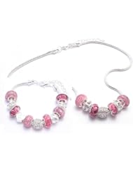 Crystal Charm Bracelet and Necklace Gift Set Girls Pandora Style