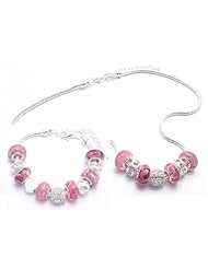 Crystal Charm Bracelet and Necklace Gift Set Girls Pandora Style Gift Boxed