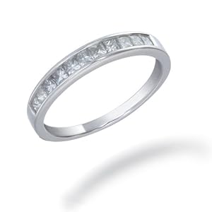 1/2 CT Princess Cut Diamond Wedding Band 14K White Gold (I1-I2 Clarity) In Size 6 (Available In Sizes 5 - 10)