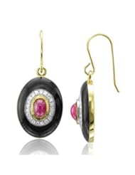 18k Gold Plating Silver Enamel Ruby and Diamond Drop Earrings - 1.71 carat