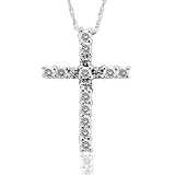 14k White Gold Cross Diamond Pendant Necklace (HI, I, 0.25 carat)
