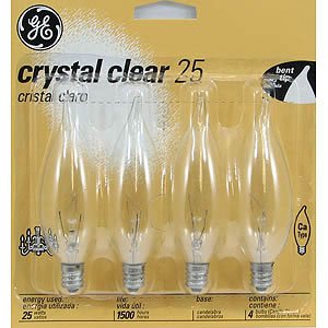 GE 16045-24 Crystal Clear Bent Tip Candelabra Base Light Bulb, 25-Watt, 24-Pack