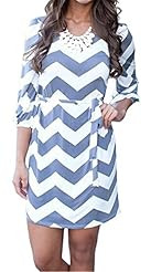 Polyester Shift Round Neck 3/4 Sleeves Short Striped Print Zig Zag  Dress