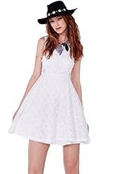 Lace Flared-Skirt Cotton/Nylon Fall Sleeveless  Dress