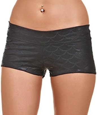 Bamovo Women's Black Swimsuit Bottoms Low Waist Mermaid Printed Mini Shorts L