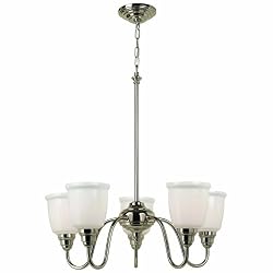 Martha Stewart RCMS130/5-102 Schoolhouse 5-Light Chandelier with Gloss Milk Glass Shades, Polished Nickel