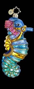 RADKO SERENDIPITY Seahorse Green Fish Christmas Glass Ornament