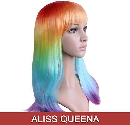 Aliss Queena(TM)Long Synthetic Colorful Hair Wig Straight Hair With Bang Rainbow Cosplay Hair Wigs For Party/Christmas