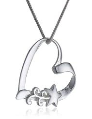 Sterling Silver Open Heart Pendant Necklace with Shooting Star, 18"
