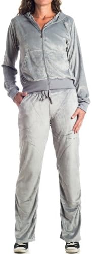 Women's Plus-Size Velour Tracksuit Set : VKN by Gazoz Gray 2X