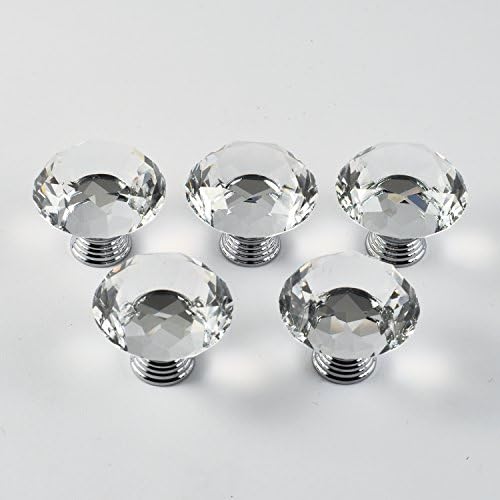 iQualite 5pcs 40mm Glass Clear Cabinet Knob Drawer Pull Handle Kitchen Door Wardrobe Hardware Used for Cabinet, Drawer, Chest, Bin, Dresser, Cupboard, Etc Crystal
