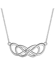 Large Curved Diamond Double Infinity Symbol Charm and Chain, .05CT, Best Friends Forever Charm, Sisters Charm, 10mm x 30mm, 18 inches total in Sterling Silver