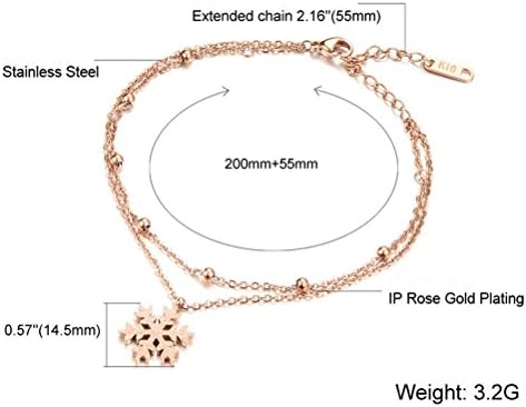 Gift Hollow Beads Frosted Snowflakes Double Titanium Steel Rose Gold Plated Anklets
