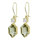 10k Yellow Gold Hexagon Cut Green and White Quartz Earrings