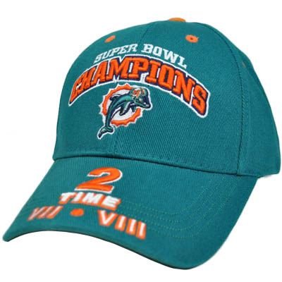 NFL 2 Two Time Super Bowl Champions VII VIII Miami Dolphins Teal Orange Hat Cap