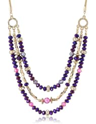 Nine West "Gem Jam" Gold-Tone Purple 3 Row Necklace, 15"