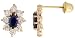 14k Yellow Gold 3/8" (10mm) tall Flower Stud Earrings, w/ Oval Cut Blue Sapphire-colored & Brilliant Cut Clear CZ Stones