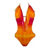 Plunge Monokini Orange with Pink