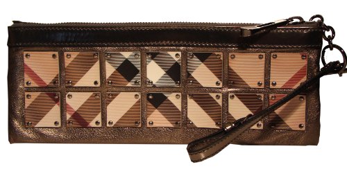 Authentic Burberry Super Nova Check Dark Nickel Wristlet Wallet Handbag