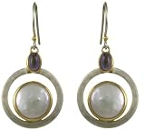 22k Gold Overlay Sterling Silver Pearl & Amethyst Dangle Earrings by Michou