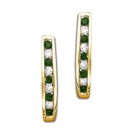 10K Yellow Gold 1/5 ct. Diamond and 1/3 ct. Emerald J-Hoop Earrings