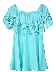 Summer Illusion Chiffon Off the Shoulder Short Sleeves Party Dress/Mini Dress 