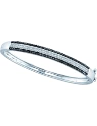 14k White Gold 1.42CT Round White & Black Diamond Fashion Bangle
