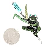 Silver Tone Green Frog Brooch Pin