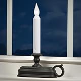 White LED Flameless Battery Operated Christmas Window Candle with Steady On or Flicker Aged Bronze Finish with Auto Sensor