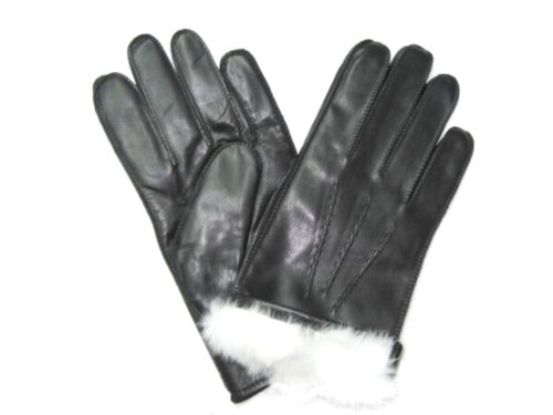 Fownes Men's Rabbit Fur Lined Black Napa Leather Gloves