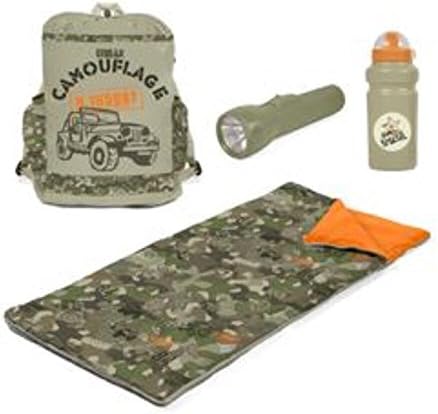 Kids Camouflage 4 Piece Sleepover Set - Sleeping Bag, Backpack, Water Bottle &amp; Flashlight