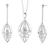 Daring and Striking Oval Shape White Cubic Zirconia Pendant Earrings Set in Sterling Silver