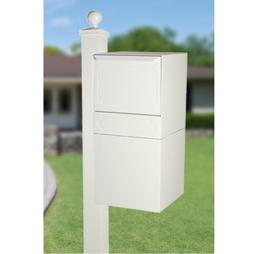 dVault Full Service Locking Mailbox, White Post/Column Mount Delivery Vault, Box and Side Mount In-Ground Post Kit, DVU0050-SMPI-3-KIT, White