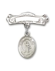 Sterling Silver Baby Badge with St. Joan of Arc Charm and Arched Polished Badge Pin