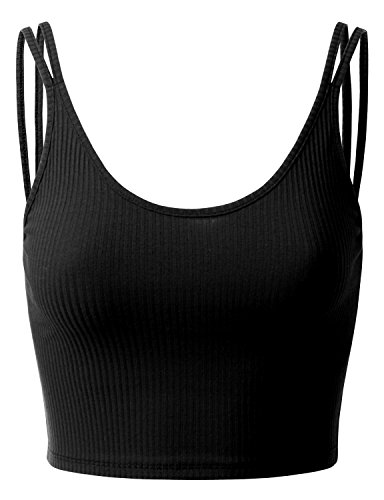Doublju Womens Sleeveless Strappy Ribbed Crop Top