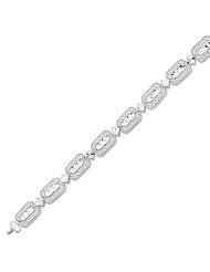 7.25" 14K White Gold 7.75mm (5/16") Diamond Cut Alternate Rectangular Like & Diamond Shape w/ Design Filigree Bracelet w/ Lobster Clasp