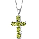Radiant Glory: Sterling Silver 4.50 carats Oval Shape Checkerboard Cut Peridot CROSS Pendant with 18 inch Silver Necklace and Free Shipping