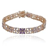 18k Yellow Gold Plated Sterling Silver Multi-Gemstone and Diamond Flower Bracelet, 7.25