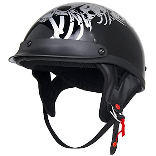 DOT Approved Motorcycle Helmet Half Helmet Shorty Open Face Skull Cross Bones EVOS Sport Street Bike Cruiser Scooter Snowmobile ATV Helmet - Medium