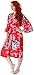 Simplicity Luxurious Kimono Robe in Silky Peacock Floral Print.Pockets, Red