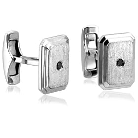 Sterling Silver Matte Rectangular Cuff Links w/ 1/10 CTTW Black Diamond