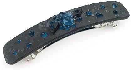 Hair Clip, French Barrette, Metallic Matte Gray with Teal Blue, Industrial Grunge, Large