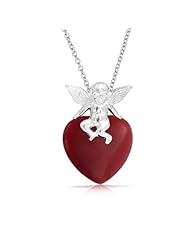 Valentines Day Gifts Bling Jewelry 925 Cupid Gemstone Red Jade Heart Pendant