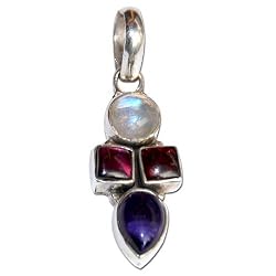 Lockets for Women Silver Multi Gemstone Jewelry 1 inch