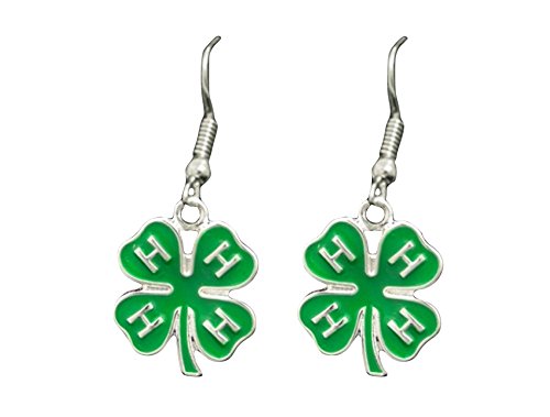 4-H Club Green Clover Charm Hook Earrings Jewelry Gift Award Prize Kids Girls